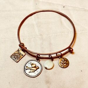 Peace Copper Charm Bangle Wire Bracelet Vintage